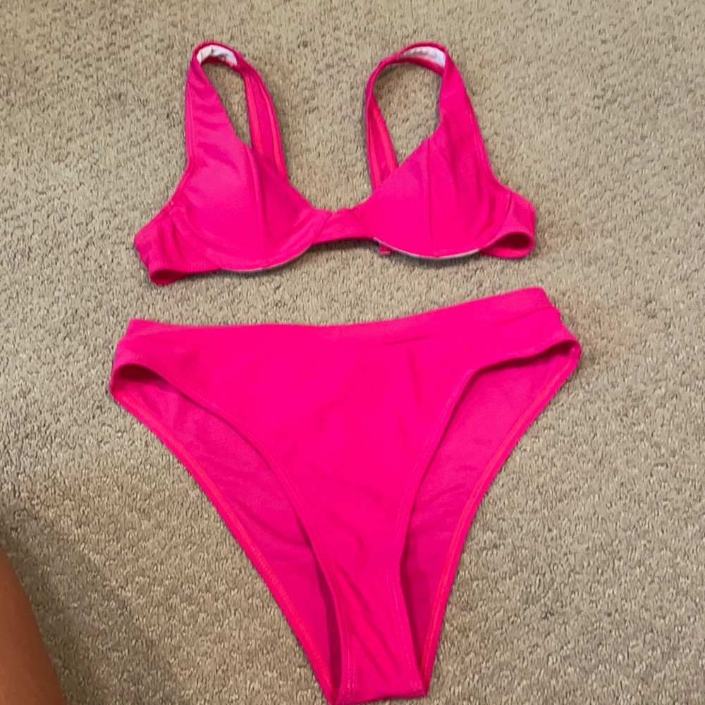 Hot pink cup bikini